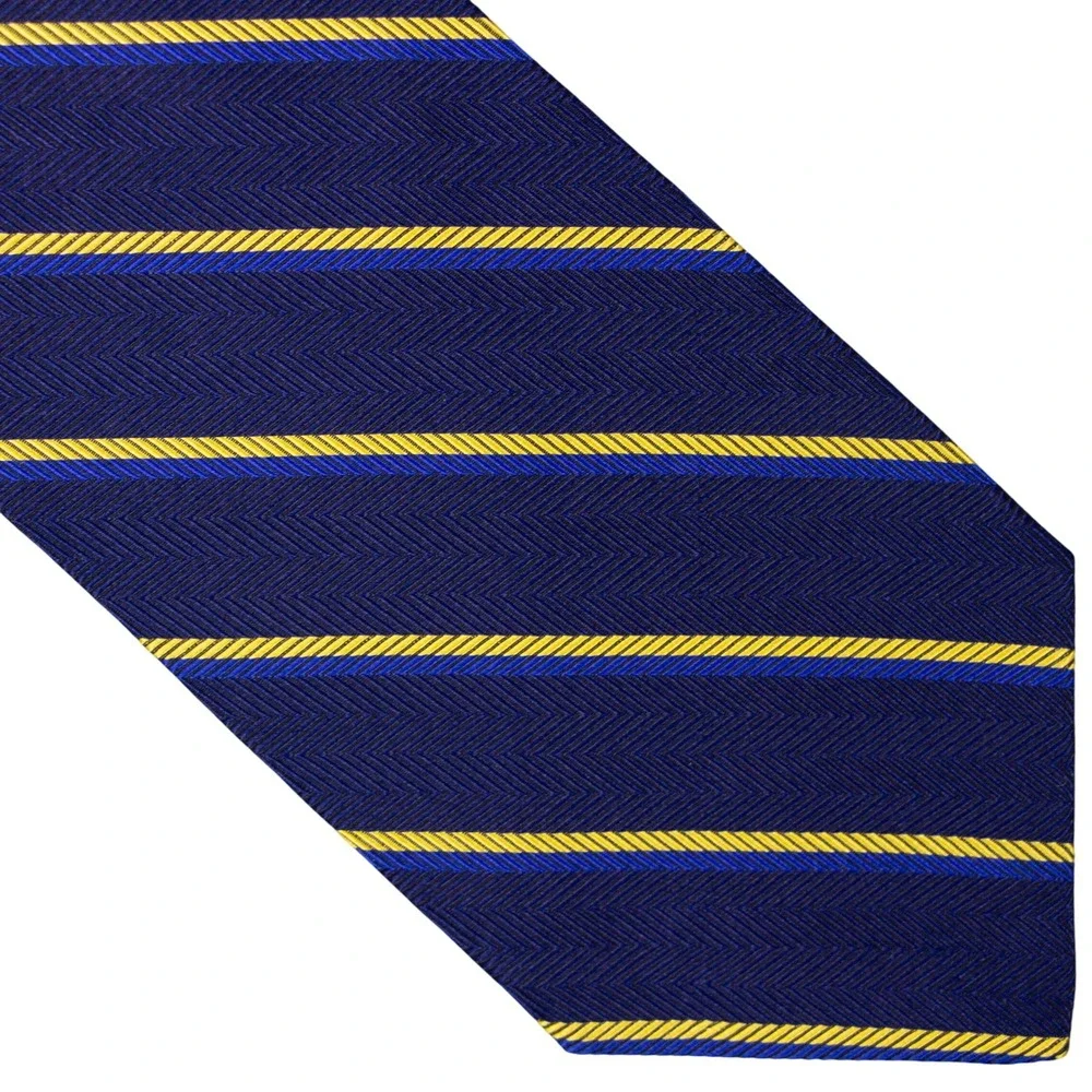 Brooks Brothers Makers Mens Silk Tie Blue Yellow Stripe Herringbone Made in‎ USA